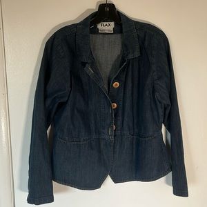 Flax Women’s Oversized Small Dark Blue Cotton Denim Blazer Shacket Top 4 Button